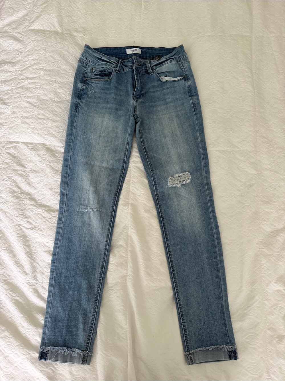 Kensie Light Blue Skinny Jeans with Knee Distress